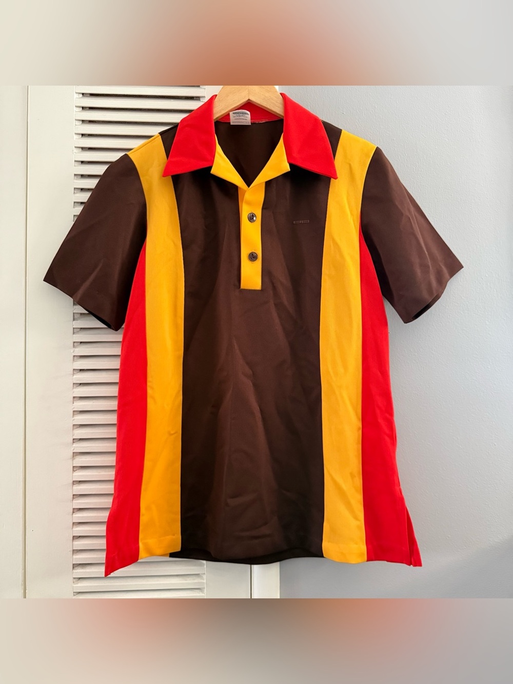 True Vintage 1970s  Bowling / Burger King  Uniform Brown Yellow Red Polo Shirt